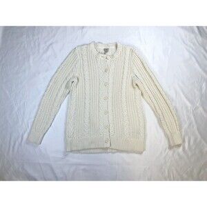 LL Bean Vintage Classic Cable Knit Crochet Cardigan Chunky Fishermen Large